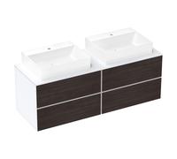 hansgrohe Xevolos E Meuble sous-lavabo, 4 tiroirs, 2 découpes, 1570x550x555mm, pour plan de toilette avec 2 vasques à poser, 54199730, Couleur: corps blanc mat, façade chêne foncé