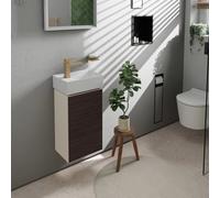 hansgrohe Xevolos E Armoire sous lavabo, 1 porte, charnières à gauche, 340x245x555mm, pour lave-mains, 54167730, Couleur: Corps beige sable mat, façade chêne foncé