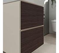 hansgrohe Xevolos E Meuble sous-lavabo, 2 tiroirs, SoftClose, 480x475x555mm, pour lave-mains, 54173730, Couleur: Corps beige sable mat, façade chêne foncé