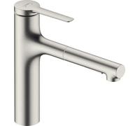 hansgrohe Zesis M33 Mitigeur de cuisine 160 avec douchette extractible 2 jets, aspect acier inox, 74801800