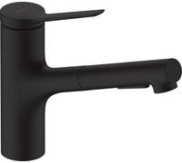 Robinet de cuisine Hansgrohe Zesis M33 150, douchette extractible pivotante, 2 jets, noir mat (réf. 74800670).