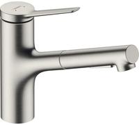 hansgrohe Zesis M33 - Mitigeur de cuisine avec douchette extractible métallique, avec guidage du flexible (sBox), 2 jet, Robinet 150 mm, Robinetterie avec bec pivotant, Aspect acier inox, 74821800