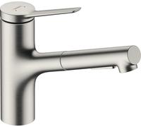 hansgrohe Zesis M33 - Mitigeur de cuisine avec douchette extractible métallique, 2 jet, Robinet avec hauteur sous bec 150 mm, Robinetterie avec bec pivotant, Aspect acier inox, 74820800
