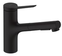 hansgrohe Zesis Mitigeur Cuisine ComfortZone 150, douchette extractible, 2 jets, flexible box (sBox) Bettee, saillie 219 mm, 74803670, Couleur: noir mat