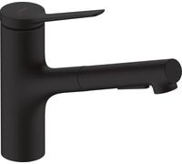 hansgrohe Zesis Mitigeur Cuisine ComfortZone 150, douchette extractible, 2 jets, flexible box (sBox) Bettee, saillie 219 mm, 74803670, Couleur: noir mat
