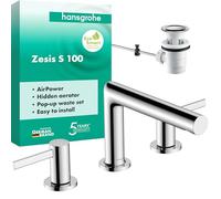 hansgrohe Zesis S robinetterie de lavabo 3 trous avec vidage à tirette, portée 164mm, 74733000, Couleur: chrome
