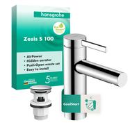 hansgrohe Zesis S Mitigeur monocommandé pour lavabo 100 CoolStart avec vidage Push-Open, 74724000, Couleur: chrome