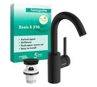Mitigeur de lavabo Hansgrohe Zesis S 74742670, saillie de 142 mm, ouverture par simple pression, noir mat