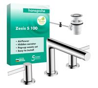 hansgrohe Zesis S robinetterie de lavabo 3 trous avec vidage à tirette, portée 164mm, 74733000, Couleur: chrome