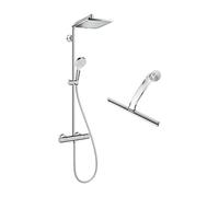 Hansgrone Colonne de douche Crometta E 240 EcoSmart + raclette de douche avec crochet ventouse, transparent (27281000-LUX)