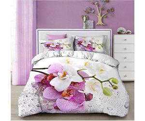 HANTAODG Parure De Lit 200x200cm Orchidée Papillon avec Housse de Couette en Microfibre et Taies d'oreiller, 3D Imprimé Ensemble de Literie pour Adulte Enfant Filles Garcons