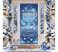 Hanukkah Menorah Couvre-porte avec citation de vacances 91,4 x 182,9 cm | Esthétique bleu foncé, bannière de porche, décoration d'entrée saisonnière, œillets d'angle renforcés, installation facile