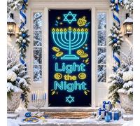 Hanukkah Menorah Couvre-porte avec citation de vacances 91,4 x 182,9 cm | Thème Hanouka, bannière de porte d'entrée, illustration de la menorah, motif étoile de David, symbole Dreidel