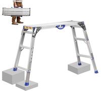 Hanured® Plateforme de Travail 100x30cm, Escabeau Pliant à 2 marches en Aluminium, Marchepied Réglable en Hauteur, avec Pieds Antidérapants & Serrures de Sécurité, jusqu'à 150kg