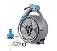 Hanzete Enrouleur de tuyau d'arrosage rétractable de 100 m avec buse de pulvérisation réglable 7 fonctions/adaptateurs, système de rembobinage manuel pour arrosage de jardin/cour, lavage de voiture