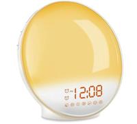 HAOA Réveil Lumineux Simulateur d'Aube et Crépuscule, Radio Réveil Lampe de Chevet 20 Niveaux Luminosité, 2 Alarmes 7 Sons Naturels, Veilleuse Enfant 11 Couleurs Jaune, Snooze