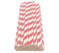 Haobase Lot de 50 pailles en papier biodégradables pour boire des cocktails, du café, des boissons froides (motif à rayures) (rayures blanches/roses)