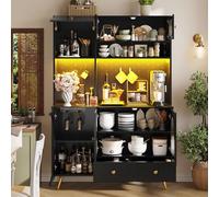 HaoChrymec Buffet de Cuisine avec MDF et Verre, Salon, Noir, 120x40x176 cm