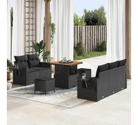 HaoChrymec Canapé de Jardin, polyrotin Noir, 7 Places, 10 pièces | Cadre en acier thermolaqué, éléments modulaires, table et poufs, montage requis