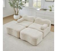 HaoChrymec Canapé Modulaire 2 Places avec Velours et 2 Poufs, Salon, Beige