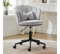 HaoChrymec Chaise de Bureau en Velours, Design Pétale, Gris, 55x62x73-83 cm
