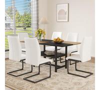 HaoChrymec Ensemble de Table à Manger avec Métal et MDF, Cuisine, Blanc et Bois, 7 Pièces