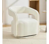 HaoChrymec Fauteuil Pivotant en Chenille, Design Tonneau pour Salon, Blanc, 70 x 65.5 x 74 cm