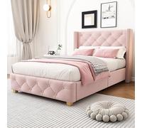 HaoChrymec Lit Rembourré en Velours avec Sommier, Chambre, Rose, 90x190 cm