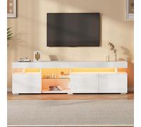 HaoChrymec Meuble TV Blanc Brillant avec LED, Salon, 180 x 35 x 45 cm