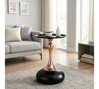 HaoChrymec Table Martini Moderne avec Acier Carbone, Salon et Chambre, Noir et Or, 38 cm