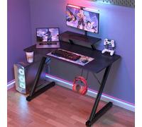 HaodaCulture Bureau Gaming 100x55cm, Bureau d'ordinateur en Forme de Z, Table Gamer en Fibre de Carbone, Bureau Informatique Ergonomique avec Support de Moniteur Réglable, Support de Poignée