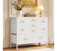 HaodaCulture Commode d'Entrée à 9 Tiroirs en Tissu, Meuble de Rangement | 9 Tiroirs, Tissu, Rangement Chambre, Cadre en Acier, Cuir artificiel