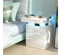 HaodaCulture Table de Chevet avec Prise intégrée, Table de Nuit LED à 3 tiroirs, 2 Prises CA, 2 Ports USB, Coulissantes Cachées, Chevet LED, d'appoint en Bois pour Salon,Chambre à Coucher 45x40x67 cm