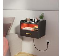 HaodaCulture Table de Chevet Murale LED, Table de Nuit Suspendue, d'appoint avec Station de Charge, 16 Couleurs LED RVB, 2 Prises CA, 2 Ports USB, Chevet de Lit, Plateau 40x30x30cm