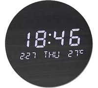 HAODING Horloge Murale Digitale LED Silencieuse avec Affichage De La Date Et De La Température, par Câble USB, Horloge Bois Design Moderne avec Affichage Date, Température, 7.55 in