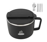 Haofy Bol Ramen avec Couvercle Bol à Nouilles pour ondes avec Baguettes et Cuillère 1200 Ml en Acier Inoxydable 304 Bol de Cuiseur Ramen pour la Conception de Fente de Bureau (Noir)