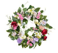 Haofy Couronne de Printemps Florale, Eucalyptus, Camélia, Roses, Lys, Bouquets pour Intérieur et Extérieur, Esthétique Vintage, Décoration d'automne, Thanksgiving (Couronne de fleurs)