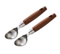 Haofy Cuillère à Glace en Acier Inoxydable, Cuillère Ronde Antiadhésive | Lot de 2 Cuillères Robustes pour Friandises Dures Congelées, Manche en Bois Confortable, Lavable au Lave Vaisselle,