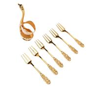 Haofy Ensemble de Fourchettes à Dessert à café doré avec Support de Base en Forme de Cygne, élégant Organisateur de Fourchettes 6 Pièces pour Manger des Fruits et de la Salade, Compact pour les