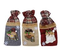 Haofy Ensemble de Sacs de Bouteille à Vin de Noël avec 3 Décorations de Noël en Lin Rouge Mou et Tendre pour la Bouteille de Vin Couverture de Vide Pack de Sacs de à 11,2x5.1 Pouce pour Une Fête