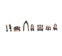Haofy Ensemble de Table et de Chaises Miniatures 8 Pièces, Kit d'ornements de Meubles de Jardin Féerique en Résine avec 2 Chaises, 2 Ponts et 1 Table pour la Décoration Extérieure de Paysage