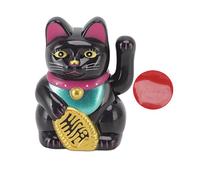Haofy Mini Statue Solaire Maneki Neko avec Détection de Lumière, Patte Ondulée Automatique, Pas Besoin de Batterie, Décoration de Chat Porte-Bonheur pour Rebord de Fenêtre (Asseyez-Vous Droit Noir)