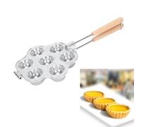 Haofy Moule à aux œufs, Moule de Cuisson Réutilisable en Alliage D'aluminium à 7 Trous pour Mini Gâteau au Pudding, avec Manche en Bois