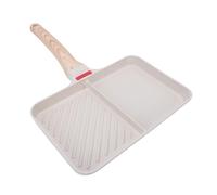 Haofy Poêle à Gril Antiadhésive à 2 Sections avec Manche en Bois pour Cuisinières à Gaz à Induction électrique (style 1)