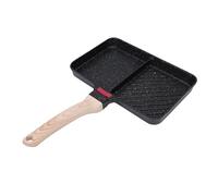 Haofy Poêle à Gril Antiadhésive à 2 Sections avec Manche en Bois pour Cuisinières à Gaz à Induction électrique (Style 2)