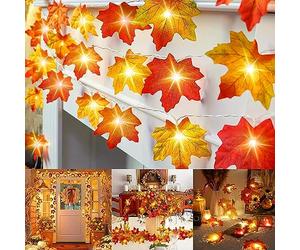 HAOSHICS Guirlande lumineuse en forme de feuille d'érable pour Thanksgiving, guirlande lumineuse pour intérieur et extérieur, décoration d'automne et d'Halloween (B, 1,5 m)