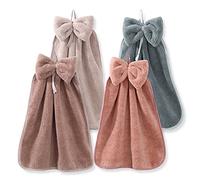 HAOTIAN-X Lot de 4 essuie-Mains à Suspendre avec nœud Papillon, Boucles de Suspension en Microfibre Velours Corail, essuie-Mains absorbants Super Doux Mignons pour Cuisine, Salle de Bain