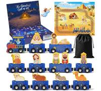 Haozozo Calendrier de l'Avent 2026 Enfant en Bois,Train Magnétique de la Crèche de Noël avec 24 Surprises, Jouet Montessori de la Nativité, Jeu Éducatif Cadeau Garçon Fille 1 2 3 4 5 Ans