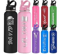 Hapelf Bouteille d'Eau Personnalisée avec Design Père 350/500/700/950 ml 1L avec Poignée et Paille Bouteille Isotherme Acier Inoxydable pour Fête des Pères Voyage Bureau Cadeau Original