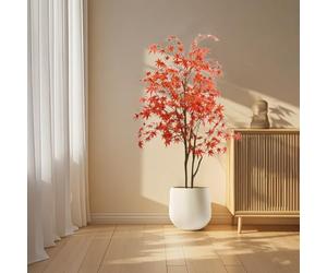 Hapihom Érable artificiel de 1,5 m avec pot - Feuilles d'érable rouges artificielles - Érable de soie - Érable d'automne artificiel - Pour bureau, salon, véranda, porte - Double tige